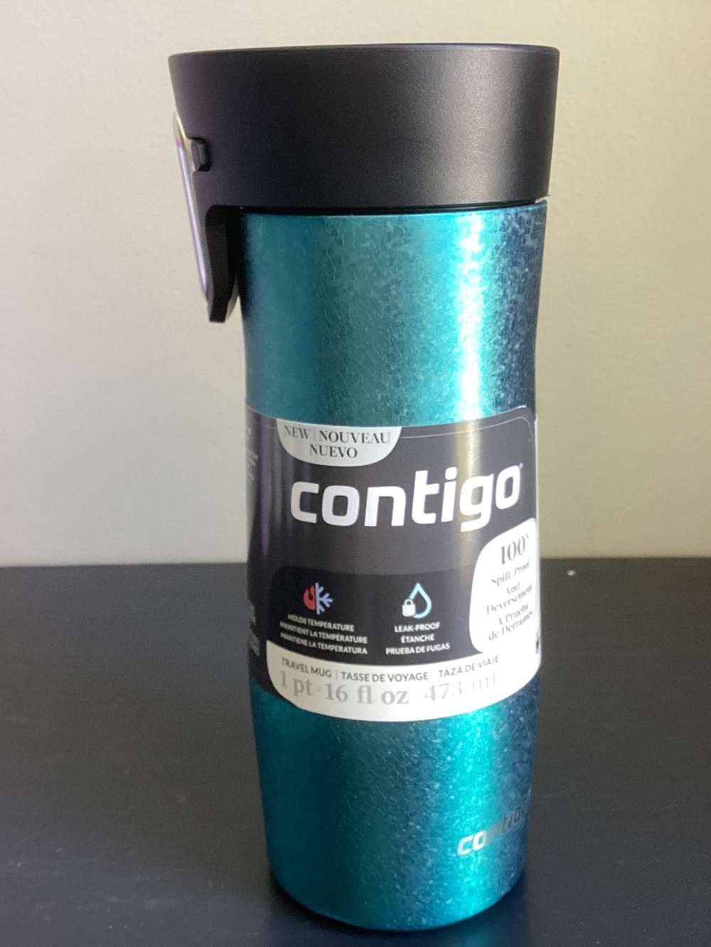 NWT Contigo Travel Mug West Loop 16oz Teal Stainless Steel Spill & Leak Proof